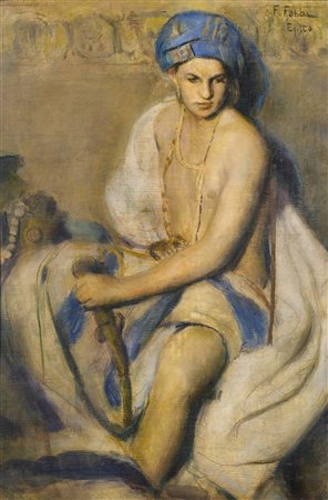 FABBI FABIO (1861 - 1946) Ritratto di giovane con turbante. Olio su cartone...