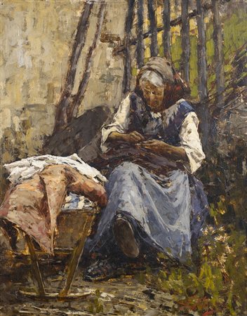 FILIPPINI FRANCESCO (1853 - 1895) Le cure della nonna. 1888. Olio su tavola....
