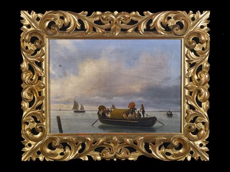 CANELLA GIUSEPPE (1788 - 1847) Marina mediterranea. Olio su tela . Cm 47,00 x...