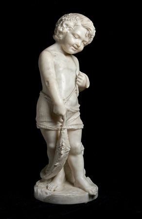 SCULTORE ITALIANO DEL XIX SECOLO Giovane pescatore in marmo bianco. . Cm...