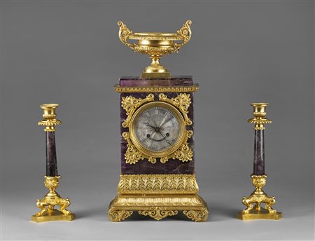 MANIFATTURA FRANCESE DEL XIX SECOLO Trittico in bronzo dorato e ametista. . ....