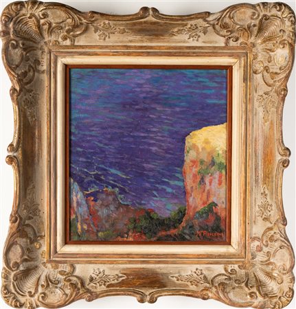 PUCCINI MARIO (1869 - 1920) Scogliere. Olio su tavola. Cm 24,00 x 26,50....