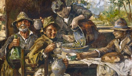 IROLLI VINCENZO (1860 - 1942) Scena di vita contadina. . Olio su tela . Cm...