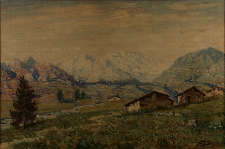 TOGNI EDOARDO (1884 - 1962) Casolari a Pertica Alta. Olio su tela . Cm 92,00...