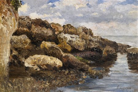 LOIACONO FRANCESCO (1841 - 1915) Scogli. Olio su tela . Cm 53,00 x 35,50....
