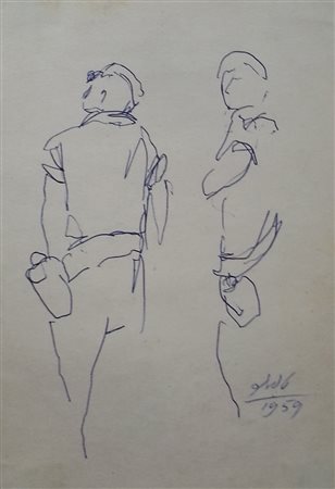 Samuel Tepler (Hrubieszow 1918 - Tel Aviv 1998) Figure Disegno su carta anno...