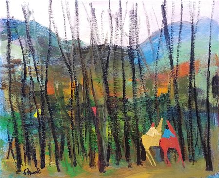 Gian Rodolfo D'Accardi (Palermo 1906 - Varese 1993) Cavalieri Olio su tela...