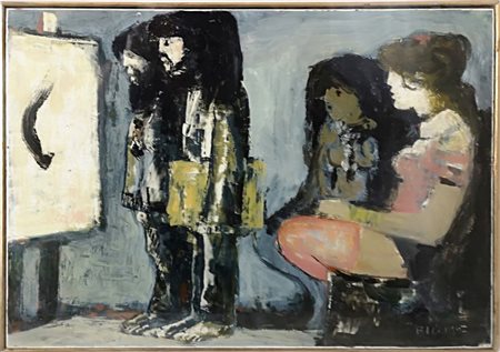 Salvatore Fiume (Comiso 1915 - Milano 1997) Gli stupiti Olio su tela cm 27x36