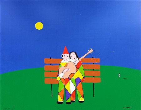 Walter Pozzi (Bergamo 1911 - Milano 1989) Innamorati Grafica su alluminio...