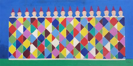 Walter Pozzi (Bergamo 1911 - Milano 1989) Coro di maschere Olio su tela cm...