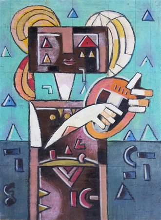 Ibraim Kodra (Ishèm 1918 - Milano 2006) Il suonatore Olio su tela anno 1975...