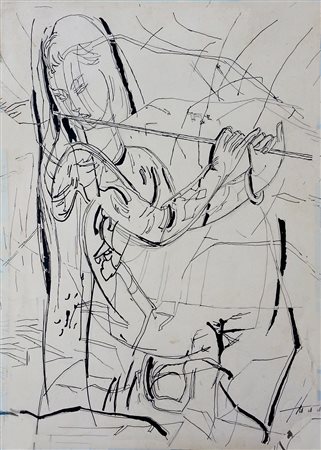 Tran Tho (1922 - 1993) Il flauto magico China su cartoncino cm 35,5x25