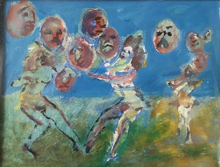 Mino Maccari (Siena 1898 - Roma 1989) Gioco della palla Olio su tela anno...