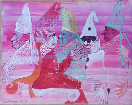 Giuseppe Motti (Arena Po 1908 - Milano 1988) I cardinali Tecnica mista su...