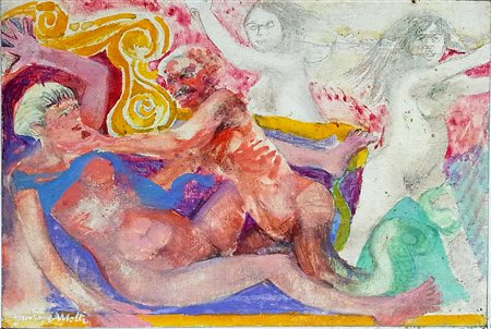 Giuseppe Motti (Arena Po 1908 - Milano 1988) Omaggio a Giulio Romano Olio su...