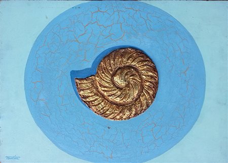 Mario Tantin (1929 - 1999) Fossile 75 Tecnica mista e applicazione in oro su...