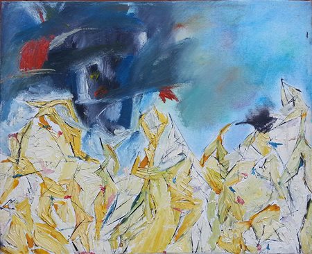 Tommaso Russo La folla Olio su tela cm 40x50