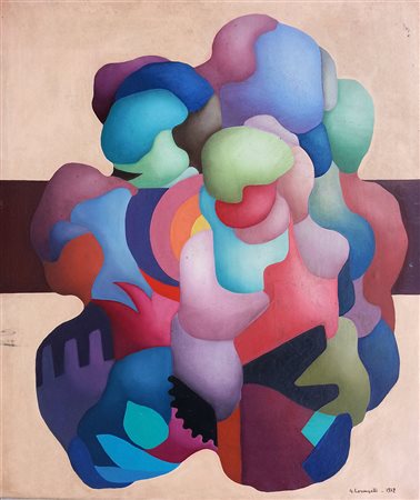 Gioia Lorenzelli Gruppo avvolgente Olio su tela anno 1972 cm 70x60