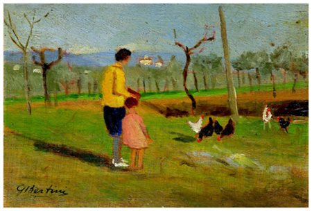 G. BERTINI Senza titolo Olio su tavola 6,8 x 10,3. Firma in b. a s. base: 50