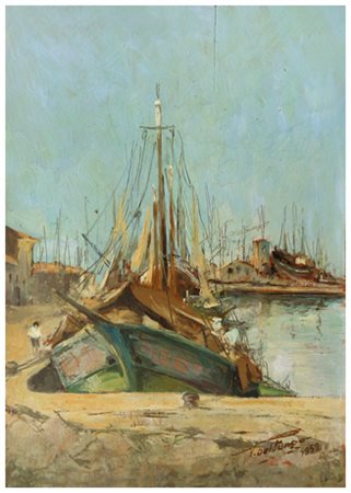 V. DEL TONGO Viareggio Viareggio, Darsena 1952 Olio su tavola 34 x 23,5....