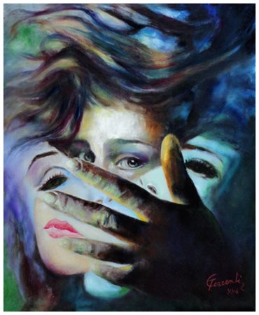 TERESA CORRENTI Scicli Giù le maschere 1994 Olio su tela 60 x 50. Firma e...