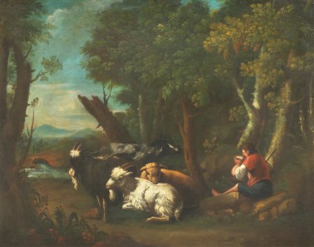 Francesco Londonio [cerchia di] SCENA PASTORALE Olio su tela, cm 92x109