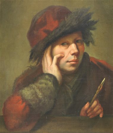 Scuola emiliana del XVIII secolo RITRATTO DI POETA Olio su tela, cm 46x40