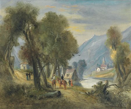 Scuola francese della fine del XIX secolo PAESAGGIO Olio su tela, cm 46x55,5