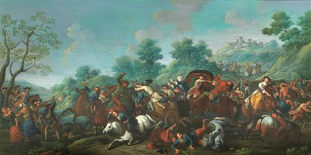 Scuola del nord Italia della prima metà del XVIII secolo L’IMBOSCATA Olio su...