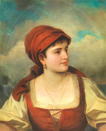 Egisto Ferroni RITRATTO DI FANCIULLA Olio su tela, cm 66x53 Firmato