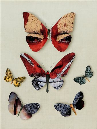 JIRI KOLAR 1914 - 2002 6 farfalle aborigeno australiano, 1986 Collage su...