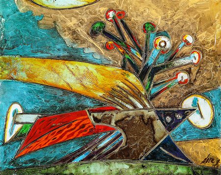 GIANNI DOVA 1925 - 1991 Tra foglie e fiori, anni ’60 Tecnica mista su tela,...