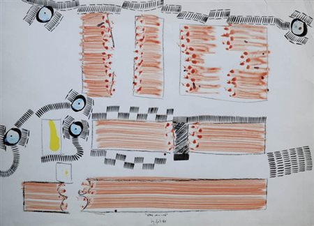 SERGIO DANGELO 1932 " Intrusi nella città ", 1964 Tecnica mista su carta, cm....