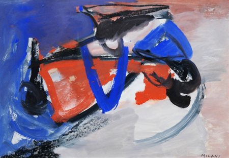 UMBERTO MILANI 1912 - 1969 " Composizione rossa e blu ", 1961/62 Tecnica...