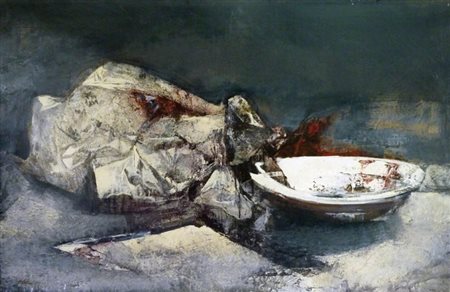 RENZO VESPIGNANI 1924 - 2001 " Natura morta ", 1961 Olio su carta telata, cm....