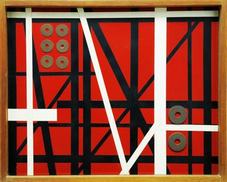 RENZO REMOTTI 1924 " Befana ", 1978 Acrilico e collage su tavola, cm. 53 x 67...