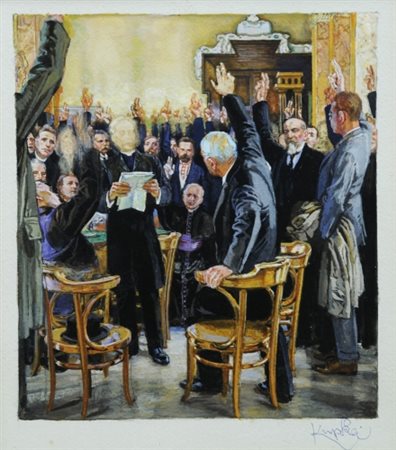 FRANK KUPKA 1871 - 1957 " Histoire Tchèque ", 1919 Gouache su carta, cm. 31 x...