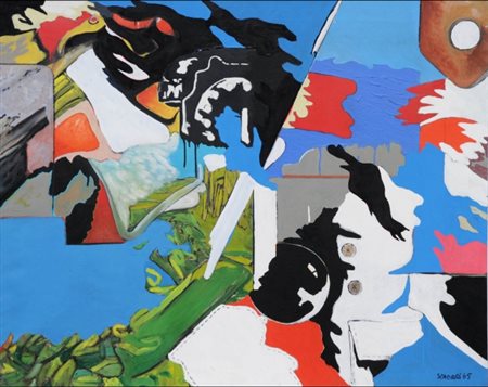 GIACOMO SPADARI 1938 - 1997 " Sulla rivoluzione ", 1965 Olio su tela, cm. 80...