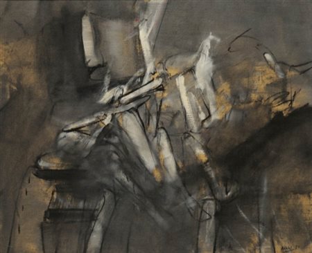 VALERIO ADAMI 1935 " Interno ", 1959 Olio su tela, cm. 60 x 73 Firmato e...