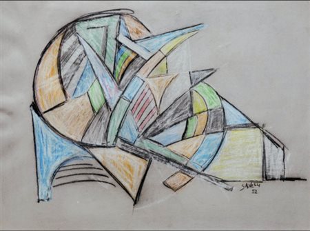 ANGELO SAVELLI 1911 - 1995 " Composizione ", 1952 Pastelli su carta, cm. 50 x...