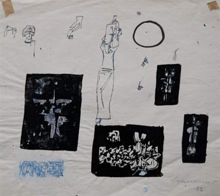 EMILIO SCANAVINO 1922 - 1986 Senza titolo, 1952 Tecnica mista su carta, cm....