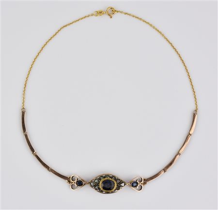 COLLANA IN ORO A BASSO TITOLO, ORO GIALLO, ZAFFIRI formata da un bracciale...