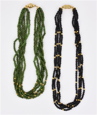 DUE COLLANE MULTIFILI IN SERPENTINO, ONICE E ORO GIALLO realizzate...