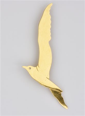 SPILLA, GIO CAROLI, IN ORO GIALLO E DIAMANTE modellata come un gabbiano ad...
