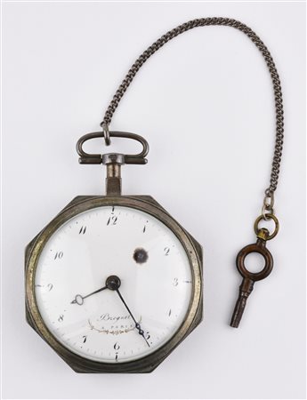 OROLOGIO DA TASCA BREGUET, IN ARGENTO Cassa in argento liscio dal profilo...