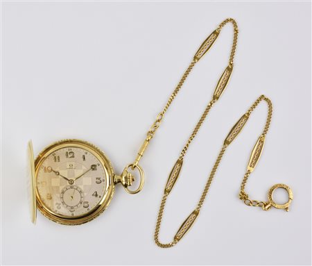 OROLOGIO DA TASCA OMEGA, N. 7569434, IN ORO GIALLO 14 K, CORREDATO DI...