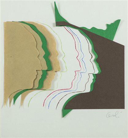 Mario Ceroli (Castelfrentano (Ch) 1938 ) Profili , Collage e matita su...