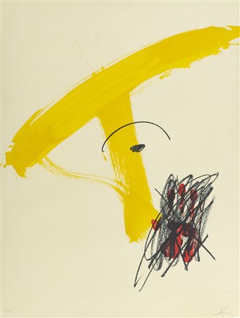 Antoni Tapies (Barcellona 1923 2012) T Gialla 1974, Litografia su cartoncino,...