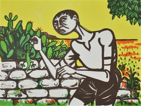 Giuseppe Migneco IL RAMARRO litografia su carta, cm 48x63 esemplare 21 di 99...