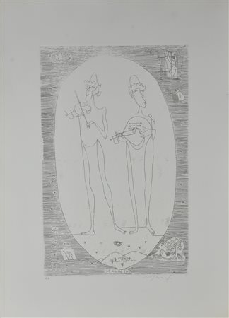 Franco Rognoni SERENATA incisione su carta, cm 70x50 (lastra cm 49,5x31,5)...